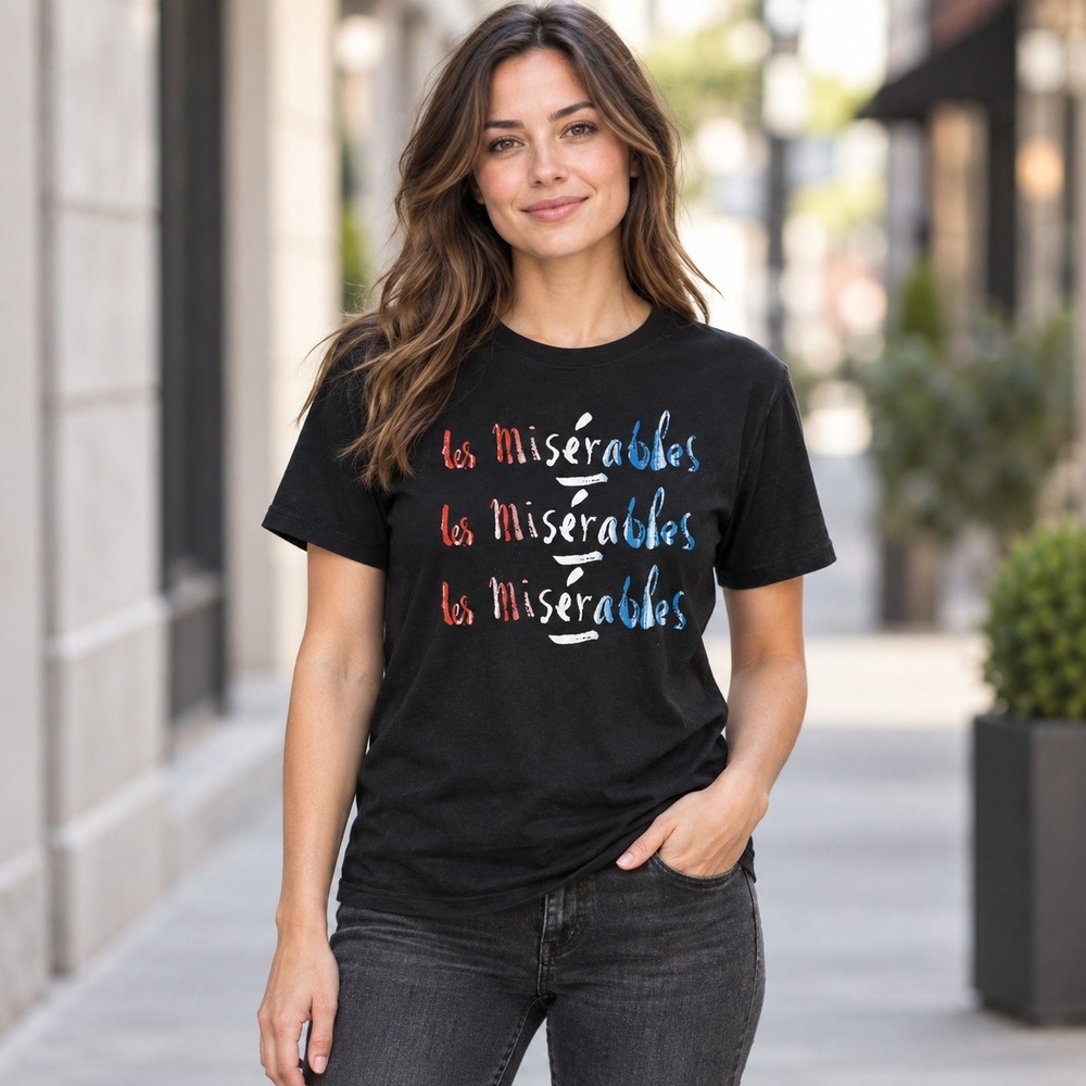 Les Miserables Musical Graphic Tee Black Short Sleeve Broadway T-Shirt Womens